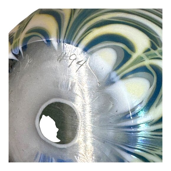 Pulled Feather Signed Handcrafted Art Glass Paperweight Blue Green Vandermark - Picture 5 of 9